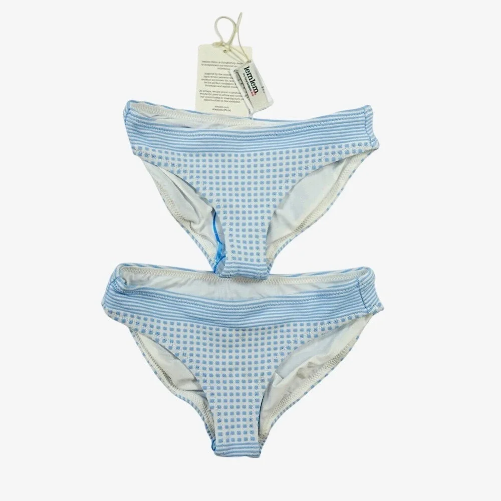 Lemlem Semira Sky Girls Bikini Bottoms XS S Light Sky Blue Jacquard Swim Lot 2pc